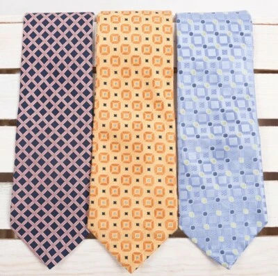 Lote de 3 corbatas de seda geométricas Joseph & Lyman para hombre azul marino naranja Foto 1 de 4