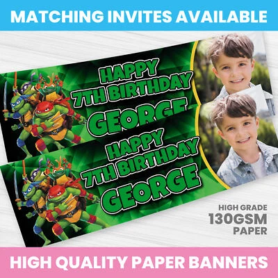 BANNER DE CUMPLEAÑOS DE TORTUGAS NINJA MUTANTES ADOLESCENTES PERSONALIZADO CUALQUIER NOMBRE BANNER FIESTA Foto 1 de 3
