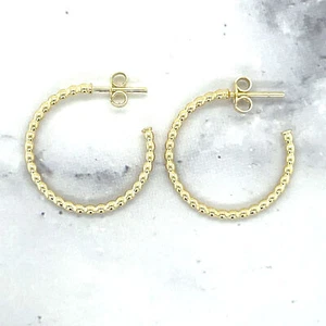 14K Yellow Gold 23mm Polished Bead C Hoop with Push Back Clasp, 2mm Thick - Picture 1 of 9