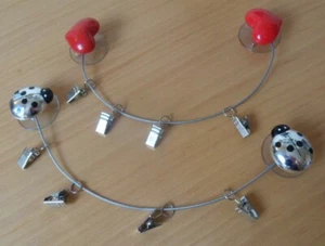 2 x SUCTION CUP WIRE HANGERS WITH CLIPS-HEART & LADYBIRD THEME-FOR NOTES/PHOTOS - Picture 1 of 12