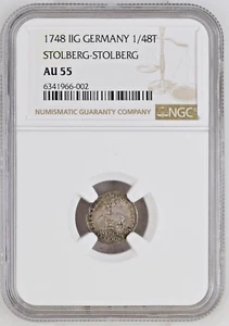 1748 IIG Germany Stolberg-Stolberg 1/48 Thaler NGC AU55 Silver KM#230 - Picture 1 of 2