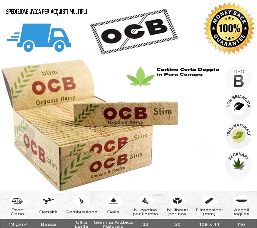 Cartine OCB Organic Lunghe Slim  In CANAPA BIOLOGICA SCATOLA - 50 LIBRETTI - Image 1 of 1