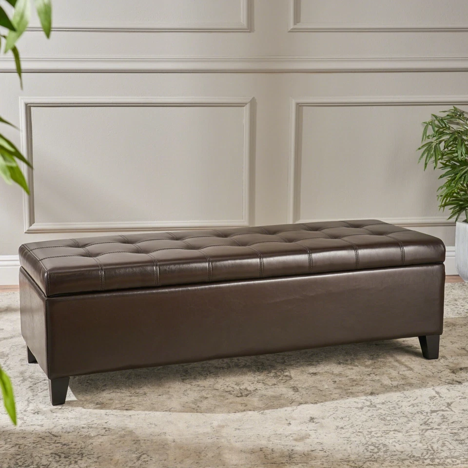 Santa Rosa Brown Tufted Leather Storage Ottoman Bench - Image 1 of 4