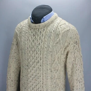 Aran Crafts Sweater Mens Medium Cream Speckled Wool Fisherman Cable Knit Chunky - Picture 1 of 23