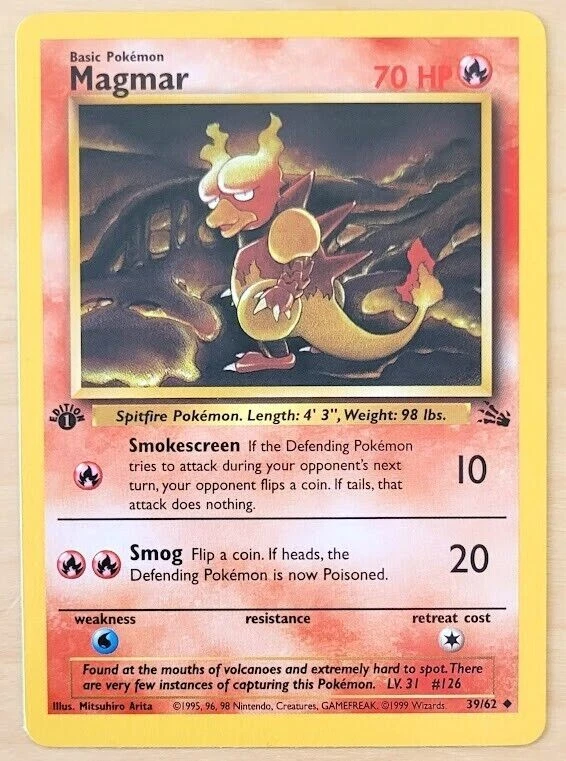 Magmar 1st Edition 39/62 Fossil   Pokemon CCG  LP to NM non-holo - Image 1 of 1