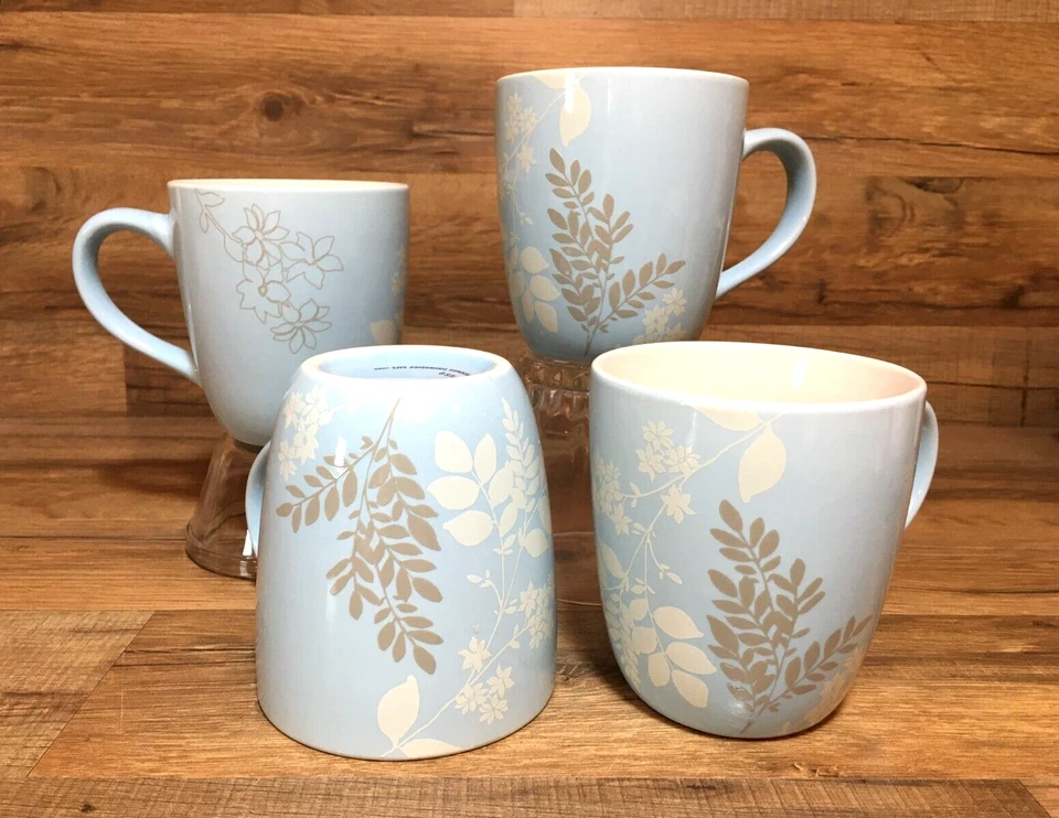 JUEGO DE 4 TAZAS DE CAFÉ MSE MARTHA STEWART - SILUETA RAMA AZUL - 14 OZ Foto 1 de 4