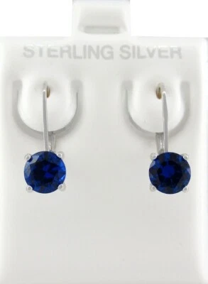 LAB CREATED  1.76 Cts BLUE SAPPHIRE DANGLING EARRINGS .925 Sterling Silver - NWT - Image 1 of 4