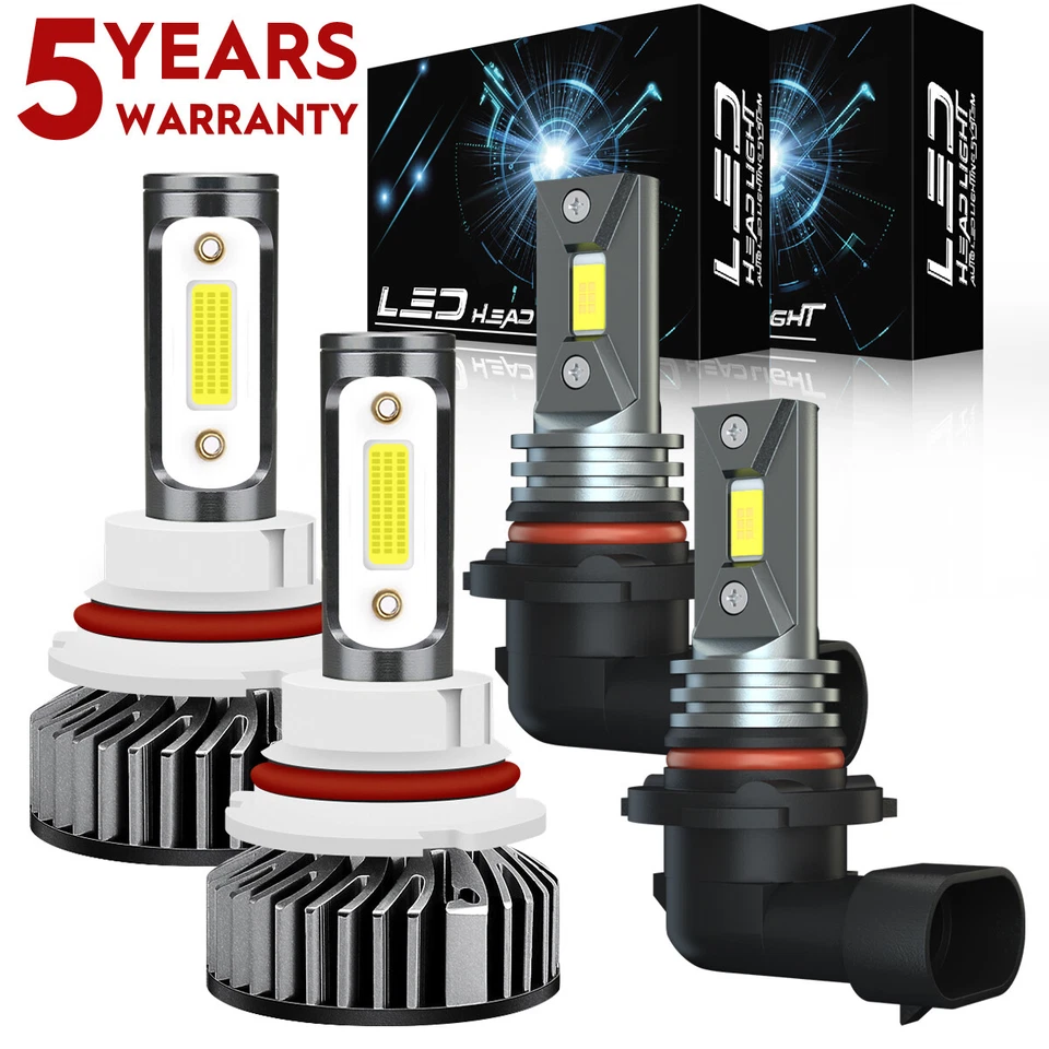 LED Headlights 9007 + Fog Light 9006 Bulbs Super Bright 6000K Xenon White DFQC - Image 1 of 4