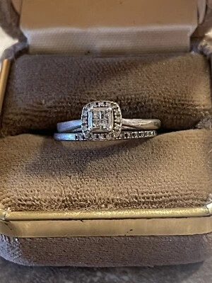 Princess-Cut 1/4ctw. Bridal Set in Sterling Silver and 5 percent platinum - Image 1 of 4