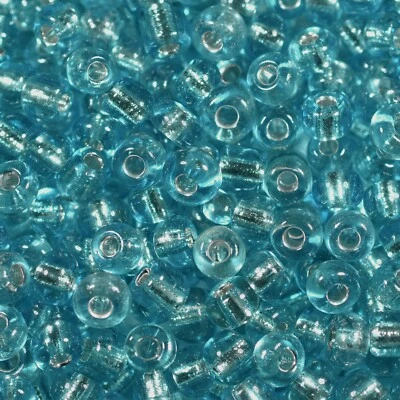 4mm 6/0 LIGHT BLUE Silver-Lined Glass Seed Beads - Approx. 700 Beads 50g Pack - Image 1 of 3