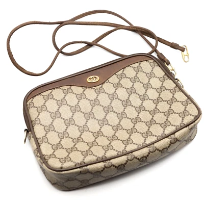 Vintage GUCCI shoulder bag supreme crossbody Leather PVC Beige Auth - Image 1 of 4