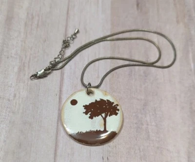 Dotti Potts Ceramic Pottery Pendant Necklace Handmade in Canada Tree In Field  - Image 1 of 3