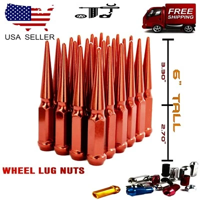 Tuerca de clavo 24 piezas roja 6" de alto M14x1.5 XL + llave apta para GMC Yukon Sierra1500 y más Foto 1 de 3