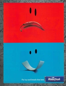 Winter Fresh Spicy Sad Cold Happy Gum 1999 arte publicitario impreso vintage - Imagen 1 de 1