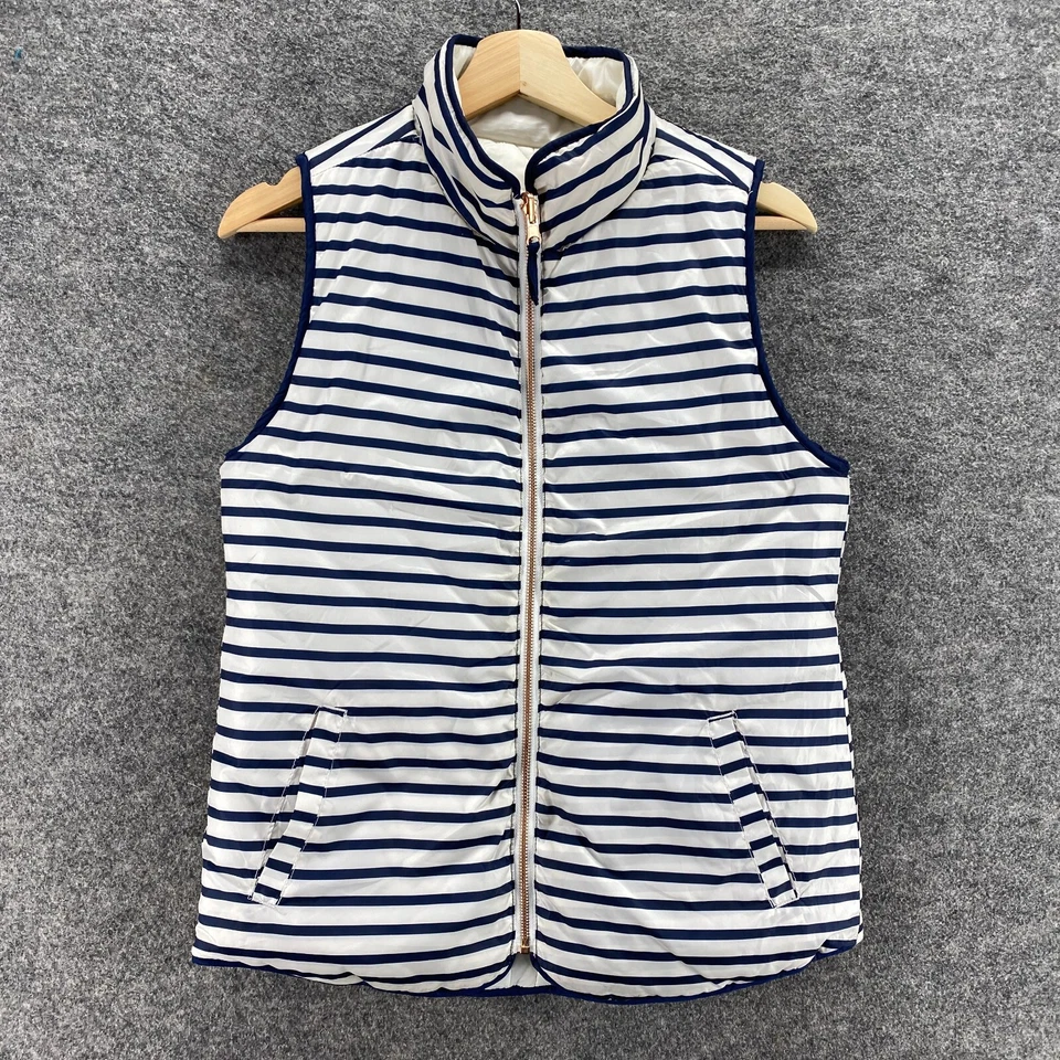 Chaleco Kensie Mujer S Pequeño Blanco Rayas Cremallera Completa Cuello Alto Sin Mangas Bolsillos Foto 1 de 4