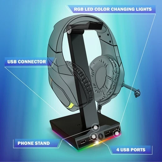 LED Gaming Headset Stand With 4 USB Ports Bugha RARE Fast