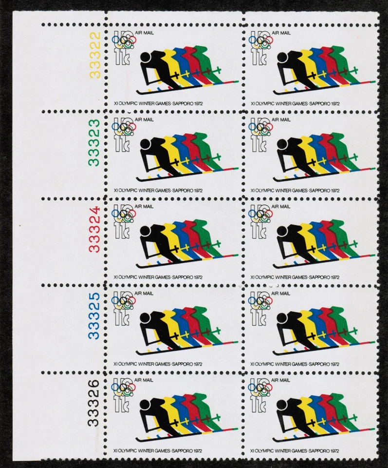 US USA Sc# C85 MNH FVF PLATE # 10 BLOCK Winter Olympics Down Hill Skiing - Image 1 of 1