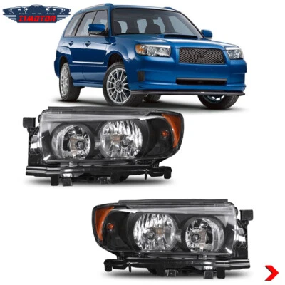 Black For 2006-2008 Subaru Forester Headlights Front Lamps Assembly Left+Right - Image 1 of 4