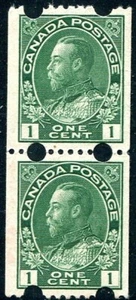 1918 Canada Uni# 131iv - 1¢ Experimental Toronto Coil Pair MNH vf Cv$357 usd - Picture 1 of 1
