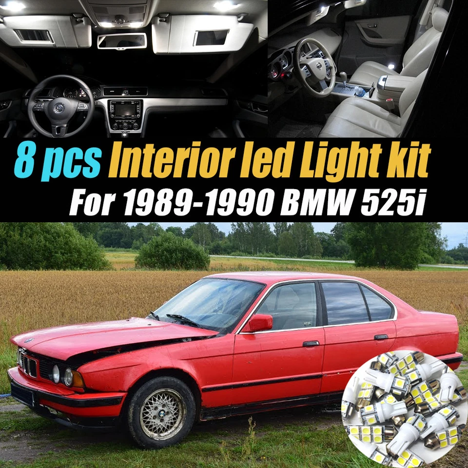 8Pc Super White Car Interior LED Light Bulb Kit Pack for 1989-1990 BMW 525i - Image 1 of 4