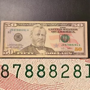87 888 281 FIVE LUCKY EIGHTS ,FANCY SERIAL NUMBER $50 NOTE - Picture 1 of 3