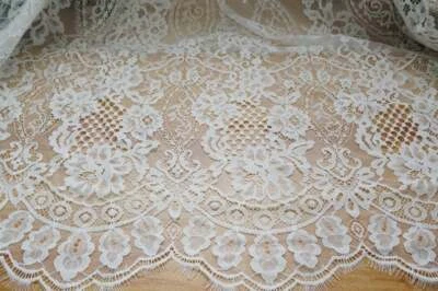 Lace Fabric Off white Chantilly Lace French Eyelash Bridal Lace Fabric 1 Yard - Image 1 of 4