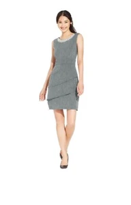 CONNECTED Womens New 1132 Gray Beaded Jewel Neck Sleeveless Dress 6 - Picture 1 of 4
