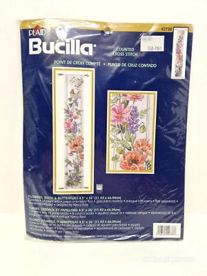 VTG Bucilla Plaid 42738 Birds & Butterflies 14 Counted Cross Stitch 4.5" X 26" - Image 1 of 4