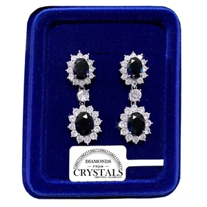 Orecchini da Donna Fiori Grandi pl. Oro Bianco 18K Cristalli Zirconi Blu R/03 - Foto 1 di 4