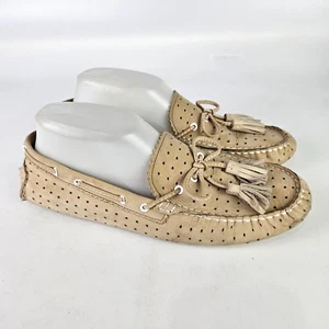 Coach Nadia Tan Nubuck Driving Perforated Suede Moccasins Tie Tassels Size 9.5B - Picture 1 of 5