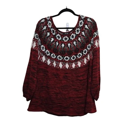 Style & Co Pullover Sweater Womens Size 0X Soft Plush Red Black White - Image 1 of 4