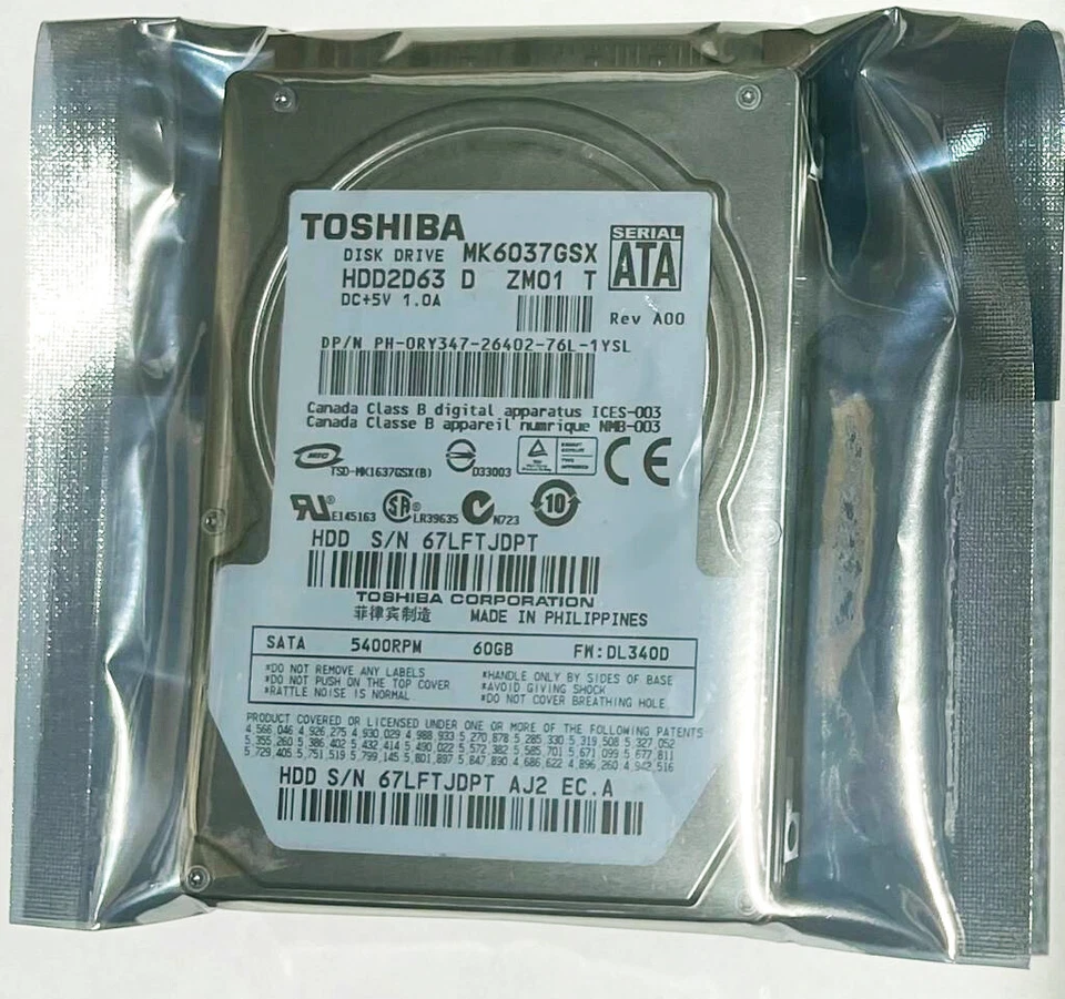 Toshiba 60GB MK6037GSX 5400RPM 8MB 2.5 SATA HDD - Image 1 of 1