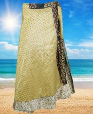 Boho Skirt Champagne Silk Double Layered Reversible Party Wear Dress Onesize