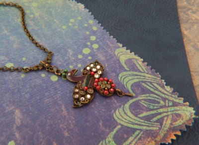 Collar Fénix Pájaro Oro Colgante Joyería Hecho a Mano Cadena Roja y Verde Fantasía Foto 1 de 4