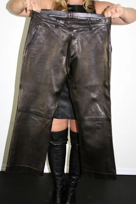 Pantalones de cuero de piel de cordero marrón Prada talla mediana 6 8 M Foto 1 de 4