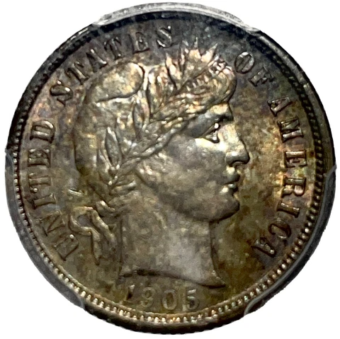 1905-s Barber Dime PCGS AU-58 Pretty Example, Gorgeous Toning, Tough In Grade Cover