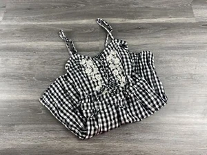 HOLLISTER Lace Up Front Spaghetti Strap Black Check Romper Women's Size XS - Picture 1 of 9