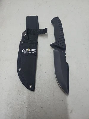 Cuchillo de caza Camillus Titanium 440 hoja fija bronceado con funda Foto 1 de 4