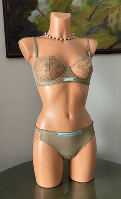Nuevo con etiquetas Conjunto de sujetador y braguita de encaje marrón La Perla, talla 34C / S *$367* Foto 1 de 3