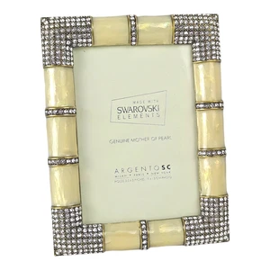Argento SC Swarovski Crystal Cream MOP Enamel Easel Back Picture Frame 3.5" x 5” - Picture 1 of 7