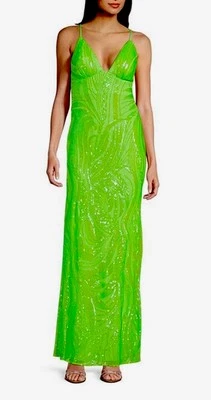 NWT Bright Green Full Length Sequined Lace Formal Gown Prom Pageant Dress Size 3 - Image 1 of 4