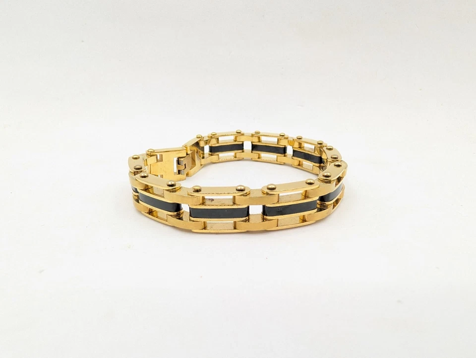 Inox Bracelet gold tone with black marked 316 L stainless steel men's link chain - Image 1 of 4