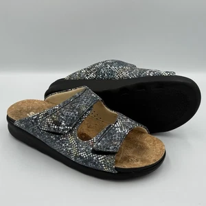 SAS Cozy Slide Sandal Leather MultiSnake Navy Tri Pad Comfort Adjust Womens 7.5M - Picture 1 of 9