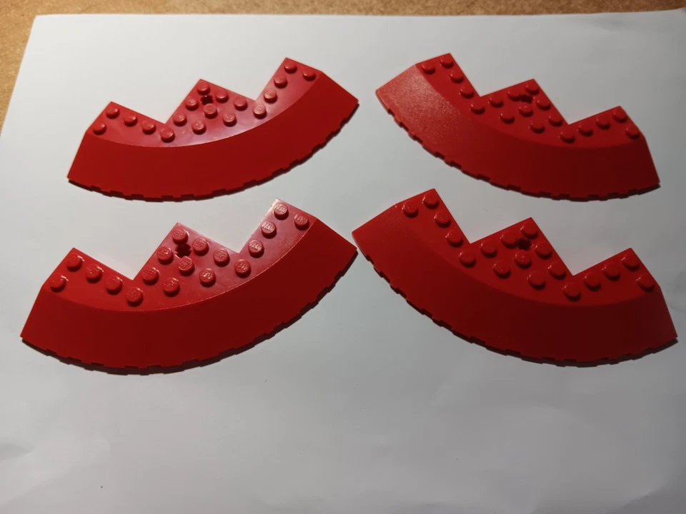 LEGO LOT 4 RED ROUND CORNER 10X10 SLOPE 33 EDGE AXLE HOLE #58846 - Image 1 of 1