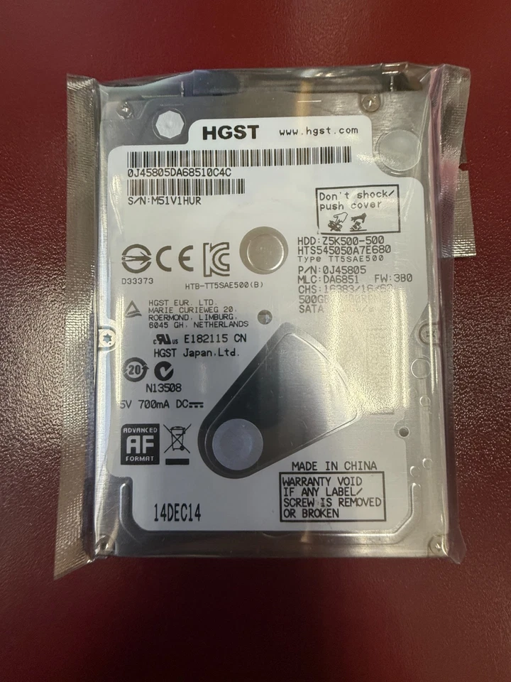 HGST HTS545050A7E680 Z5K500-500  5400RPM 500GB SATA 6.0/s 8MB CACHE 2.5INCH HD - Image 1 of 2