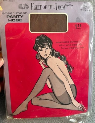 1 Pr Vintage Fruit of the Loom Pantyhose Stockings TALL - Image 1 of 2