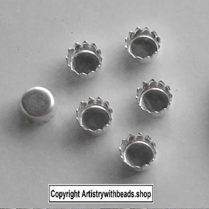 6 biseles plata de ley 3 mm redondo hecho a máquina borde dentado bisel taza BC003S - Imagen 1 de 5
