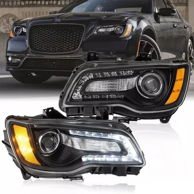 Faros proyectores LED DRL 2011-2023 negro ámbar para Chrysler 300 Foto 1 de 4