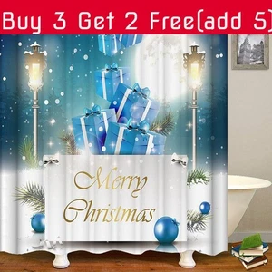 Festive Christmas Gift Boxes In Snow Shower Curtain Waterproof Fabric With Hooks - Picture 1 of 21