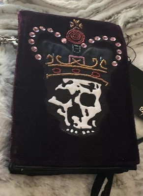 Shin & Company Vintage Crossbody SKULL Bag Belt Snaps Beads Sequin Purple Velvet - Image 1 of 4